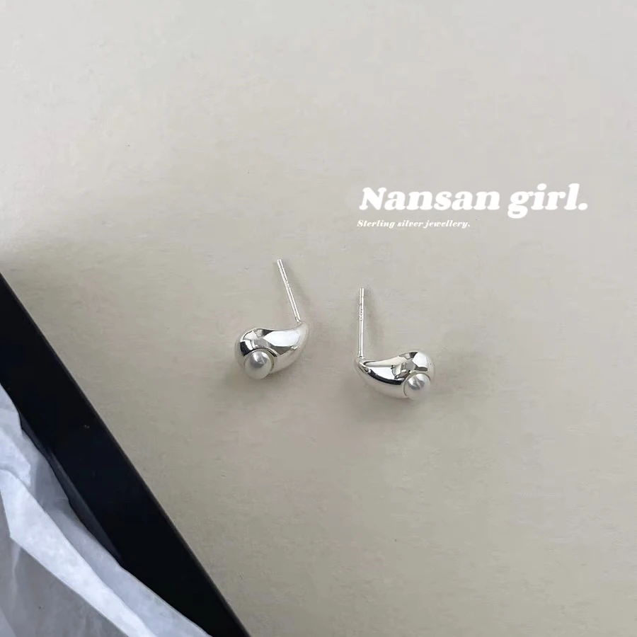 铜合金仿珍珠耳饰 925银针金属感豆豆耳钉轻奢高级水滴耳饰耳环