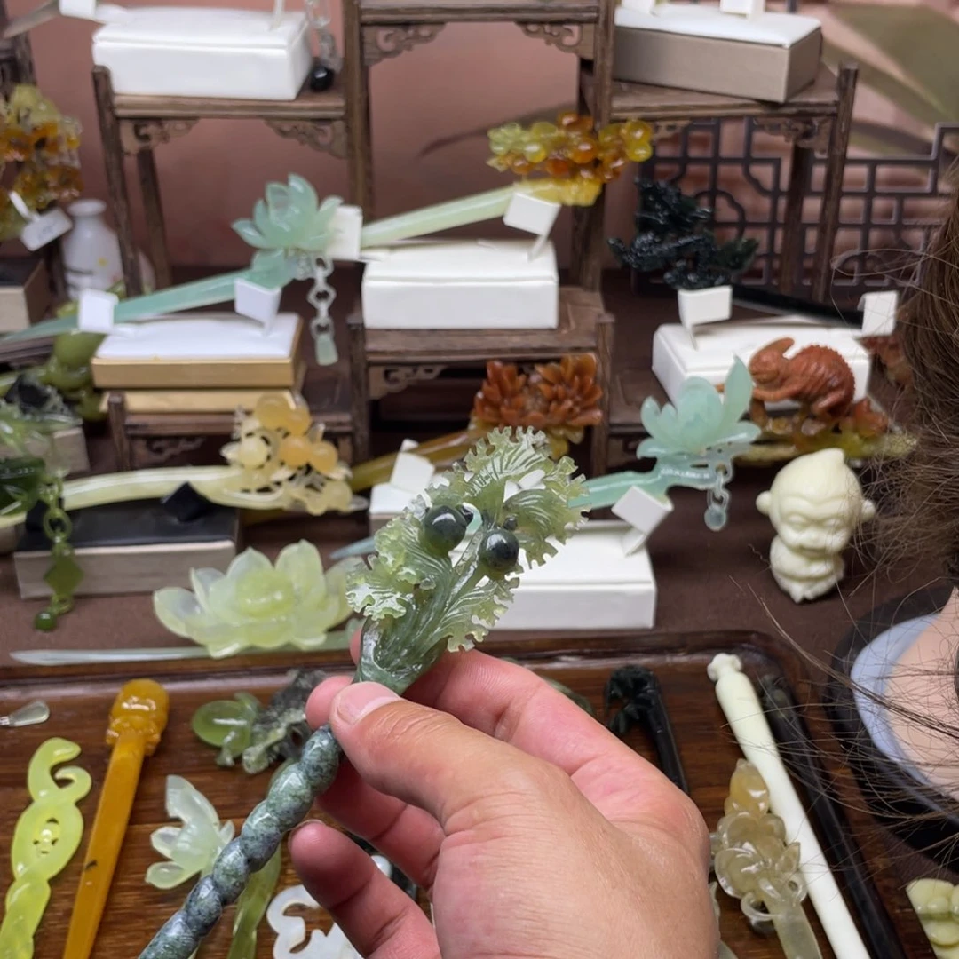 岫玉未镶嵌发饰发簪