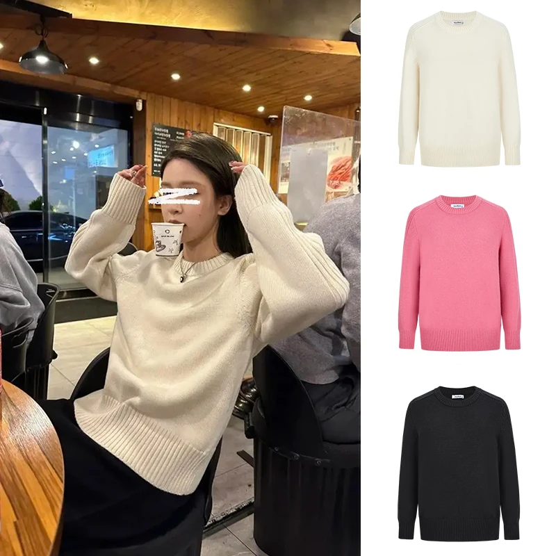 Moses Queen/魔西女王圆领套头毛衣女宽松打底秋冬简约百搭针织衫