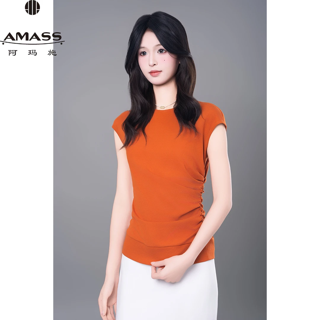 AMASS/阿玛施25年夏季新款时尚气质修身圆领气质纯色T恤女5300615