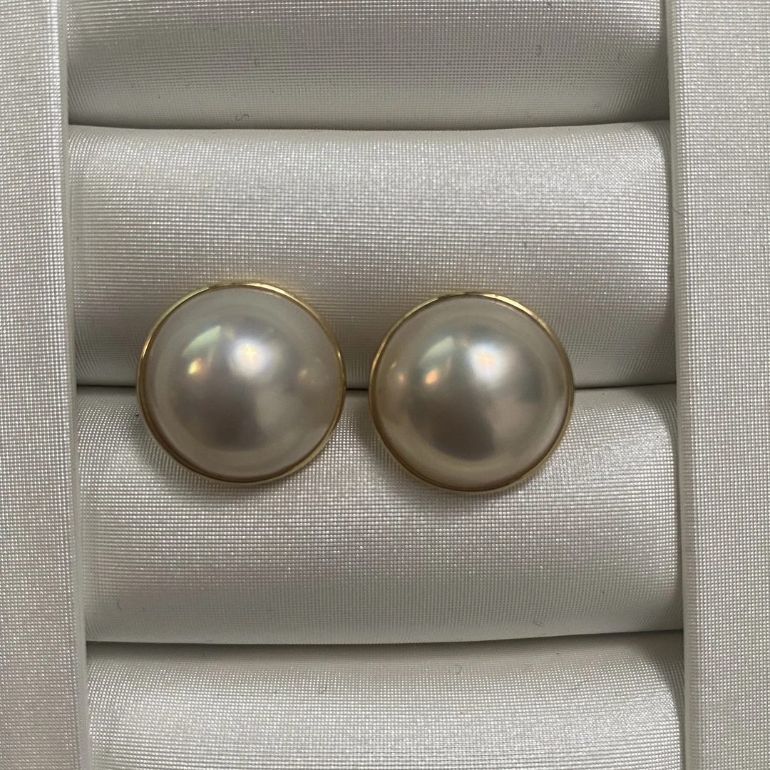 天然海水珍珠14-15mm拼合耳钉时尚高级感