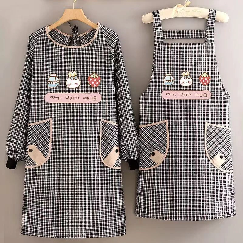 新款时尚耐磨围裙长袖厨房家用防污罩衣透气围腰做饭上班工作服女