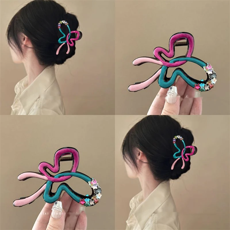 少女心蝴蝶结水钻抓夹多巴胺风鲨鱼夹彩色盘发夹子2025新款发饰女