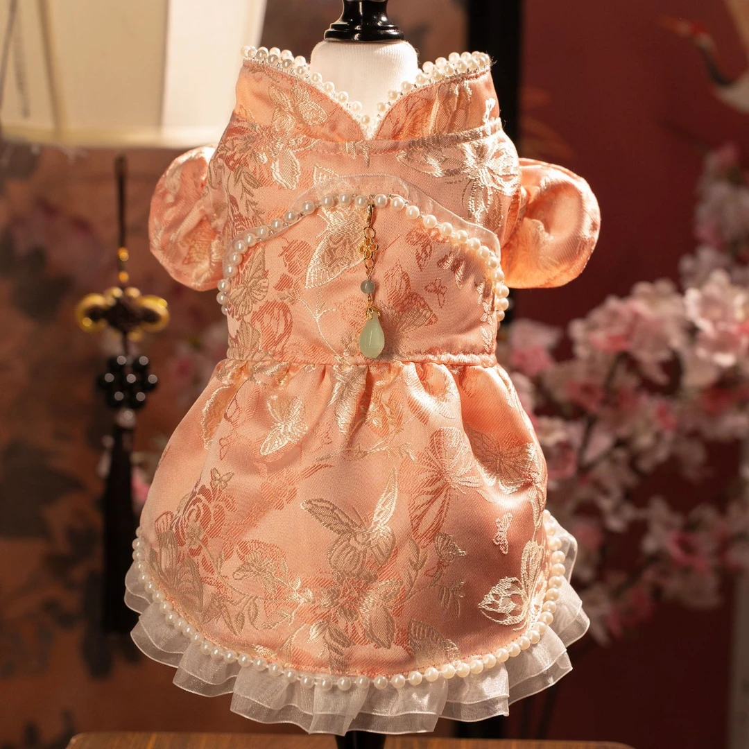 宠物服装原创手作《桃夭》宠物新中式小型犬网红衣服定制博美比熊