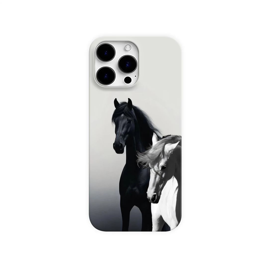 黑白骏马高级感手机壳适用于苹果16安卓华为荣耀vivo小米oppo一加