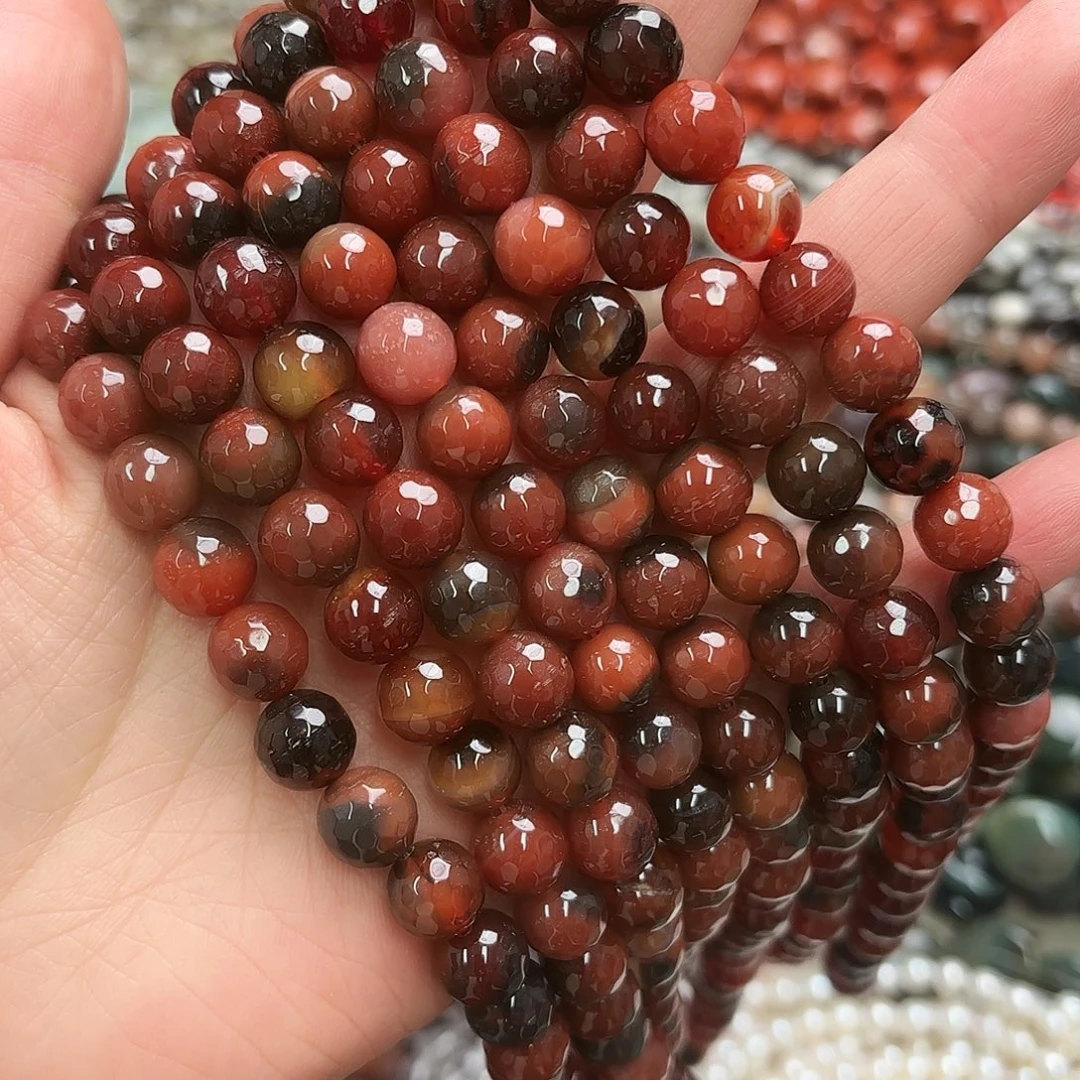 玛瑙/玉髓未镶嵌珠宝半成品卡十红黑玛圆切一条
