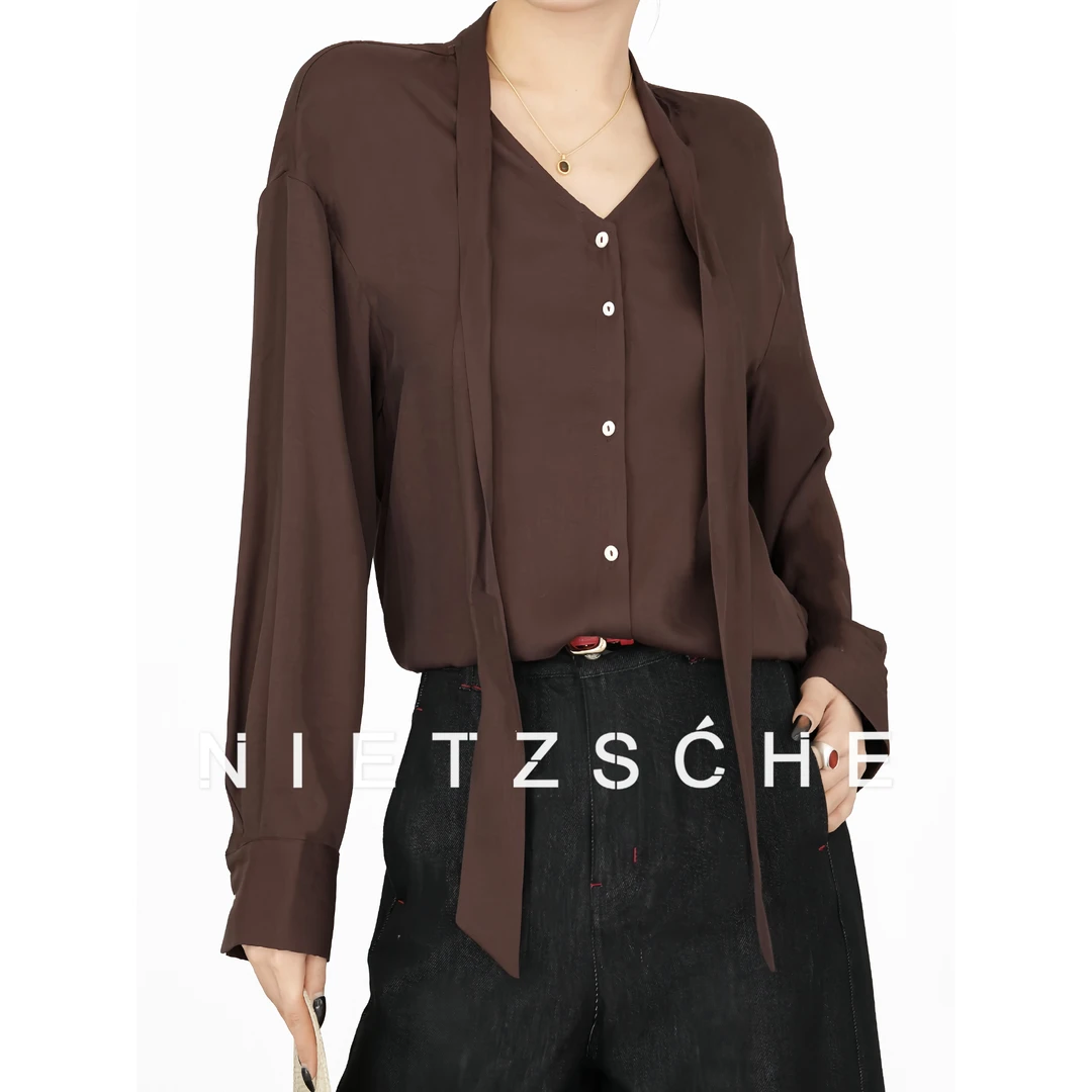 Nietzsche｜慢生活｜纤维素纤维 简单穿衣飘带垂感衬衫长袖30106