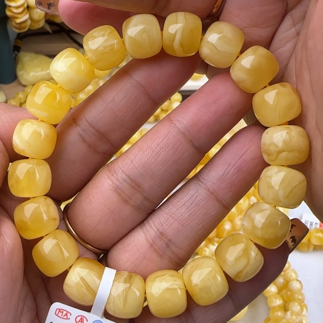 蜜蜡手链未镶嵌白花老型手串