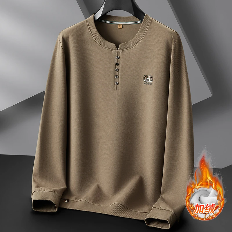 【大码男装】秋冬新款加大码高克重复古卫衣套头长袖肥仔打底衫