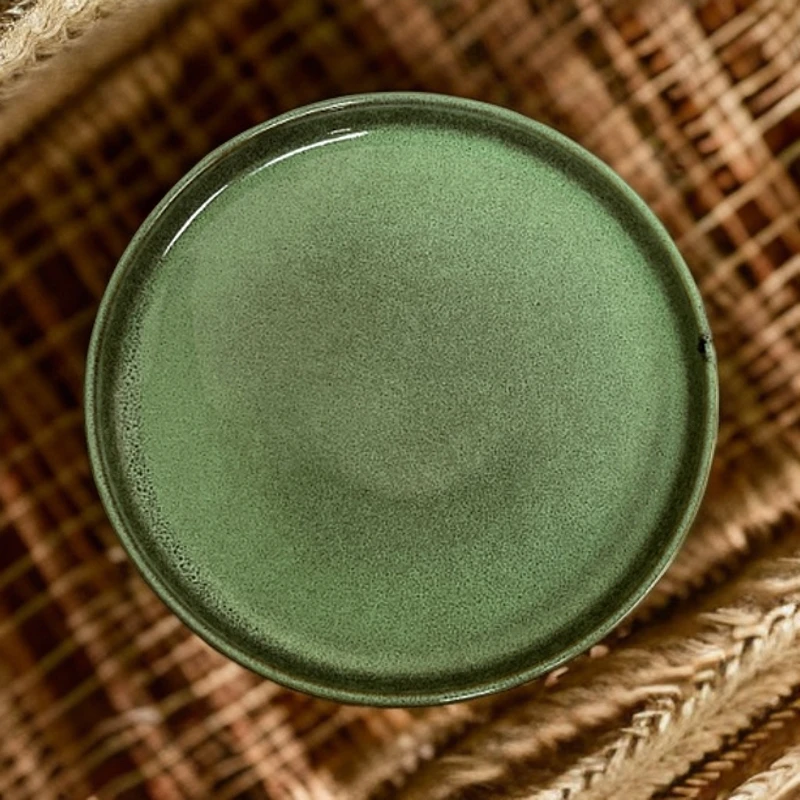 【2个装】新款小吃盘子复古陶瓷创意窑变绿色圆盘骨碟杯碟辣3153