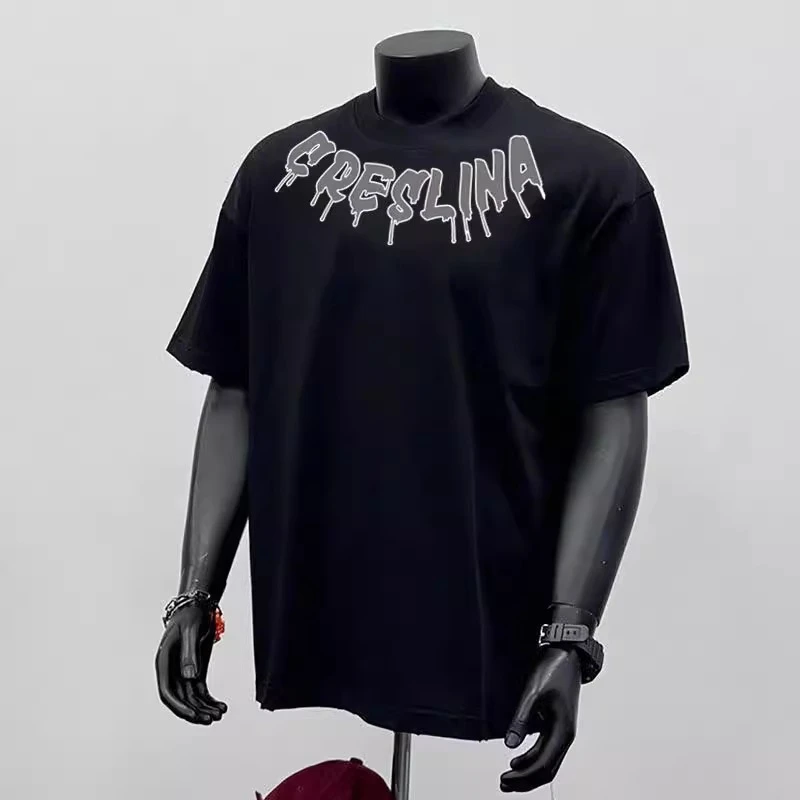 加大码300斤美式潮牌100%纯棉短袖t恤男女百搭休闲打底衫上衣宽松