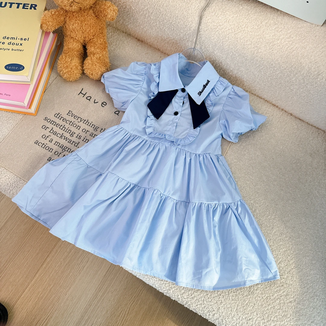 连衣裙夏季纯色女学院风泡泡袖公主裙洋气娃娃领童装5X007