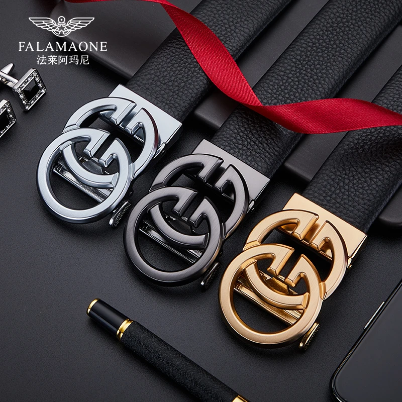 正品FALAMAONE法莱阿玛尼男士经典双G扣真皮腰带生日礼物送男士
