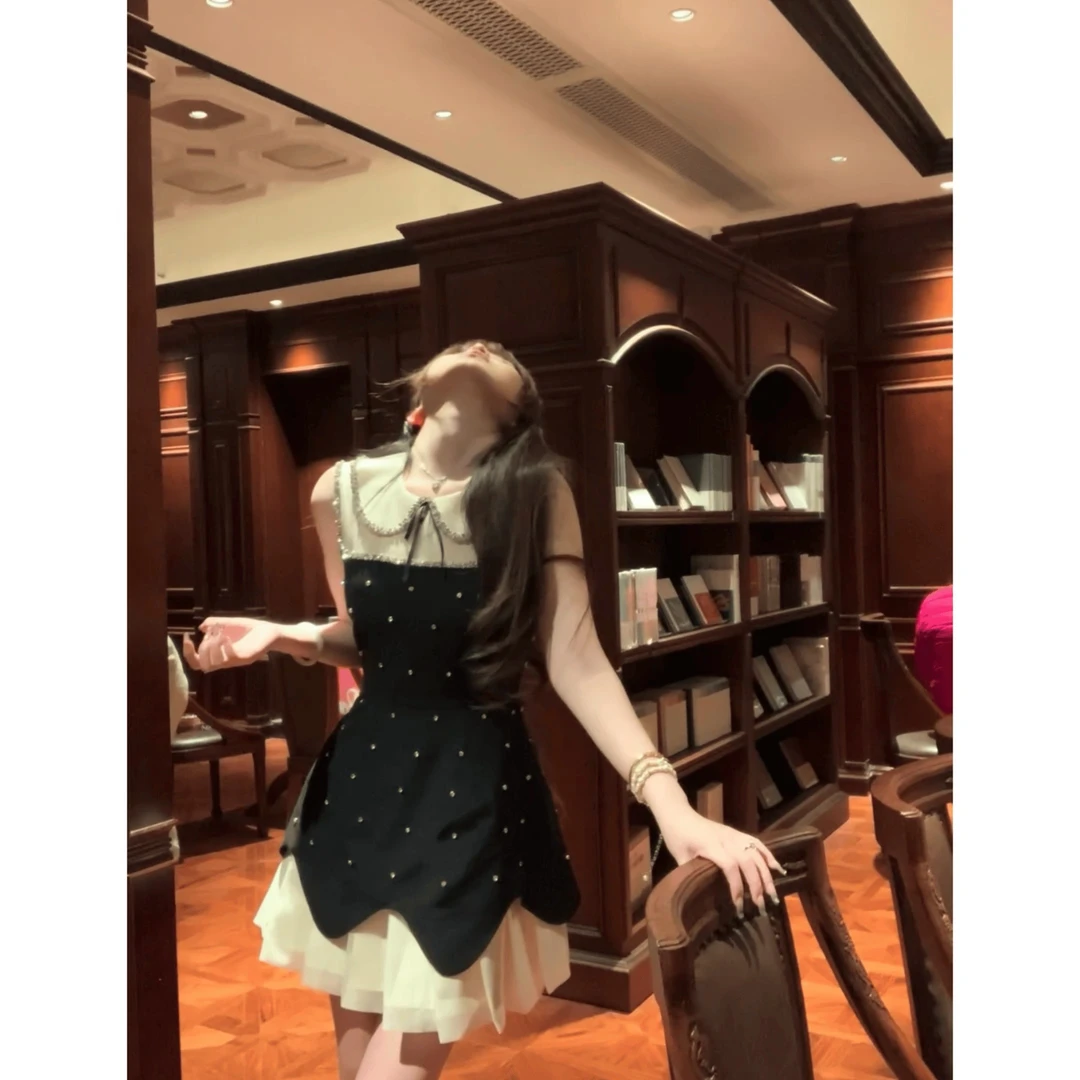 “miu系公主”私服手工坊/黑色满钻高级感显瘦气质小黑裙