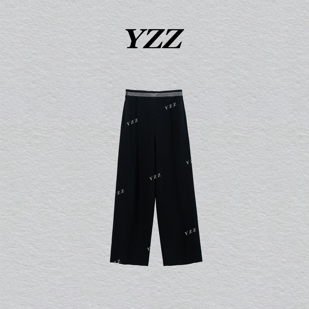 YZZ ”无感裤“醋酸黑色阔腿休闲裤显瘦梨形身材直筒长裤 810852
