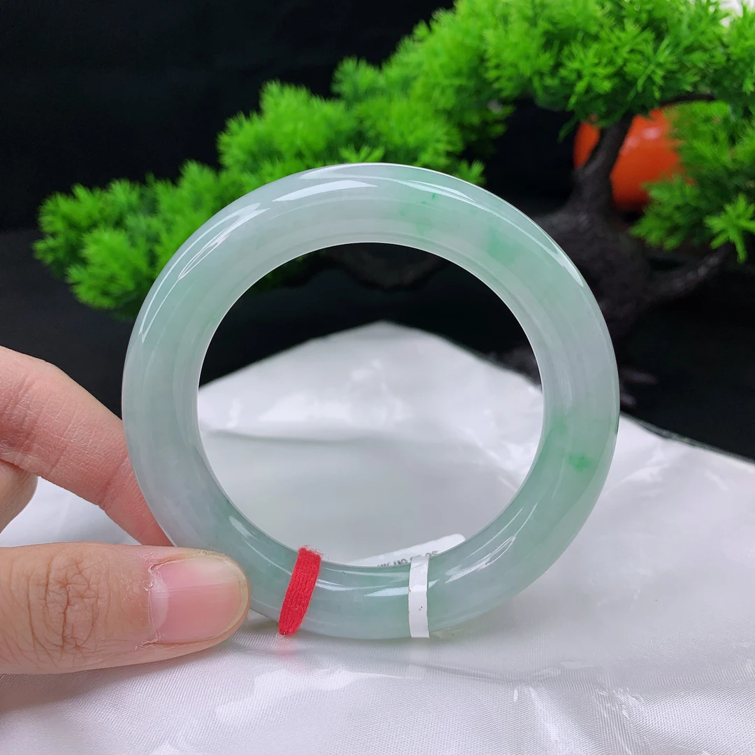 55圈口缅甸天然翡翠A货 老坑细糯种飘绿胖圆条翡翠手镯女款551120