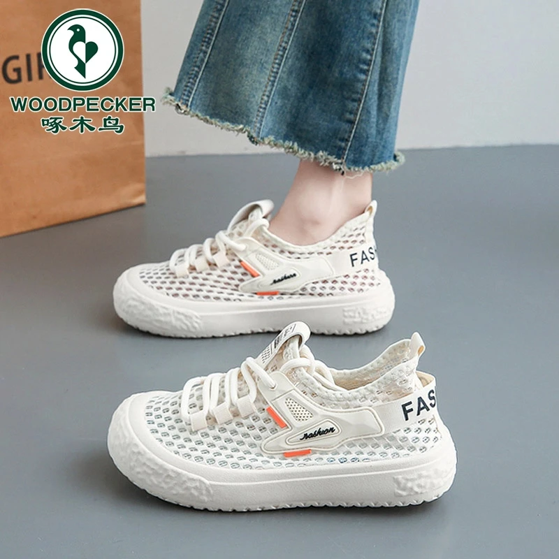 啄木鸟女鞋夏季透气网面轻便休闲运动板鞋薄款网鞋镂空小白鞋百搭