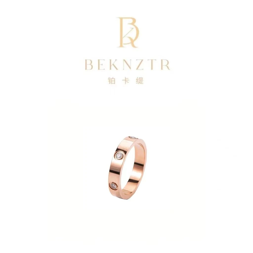 Beknztr铂卡缇 经典满钻款玫瑰金色戒指轻奢男女款情侣 T03-01