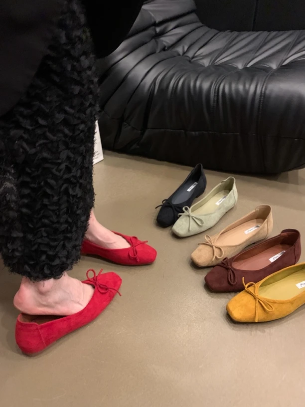 内增高法式绒面芭蕾舞晚晚单鞋女鞋子2025新款春季配裙子红色婚鞋