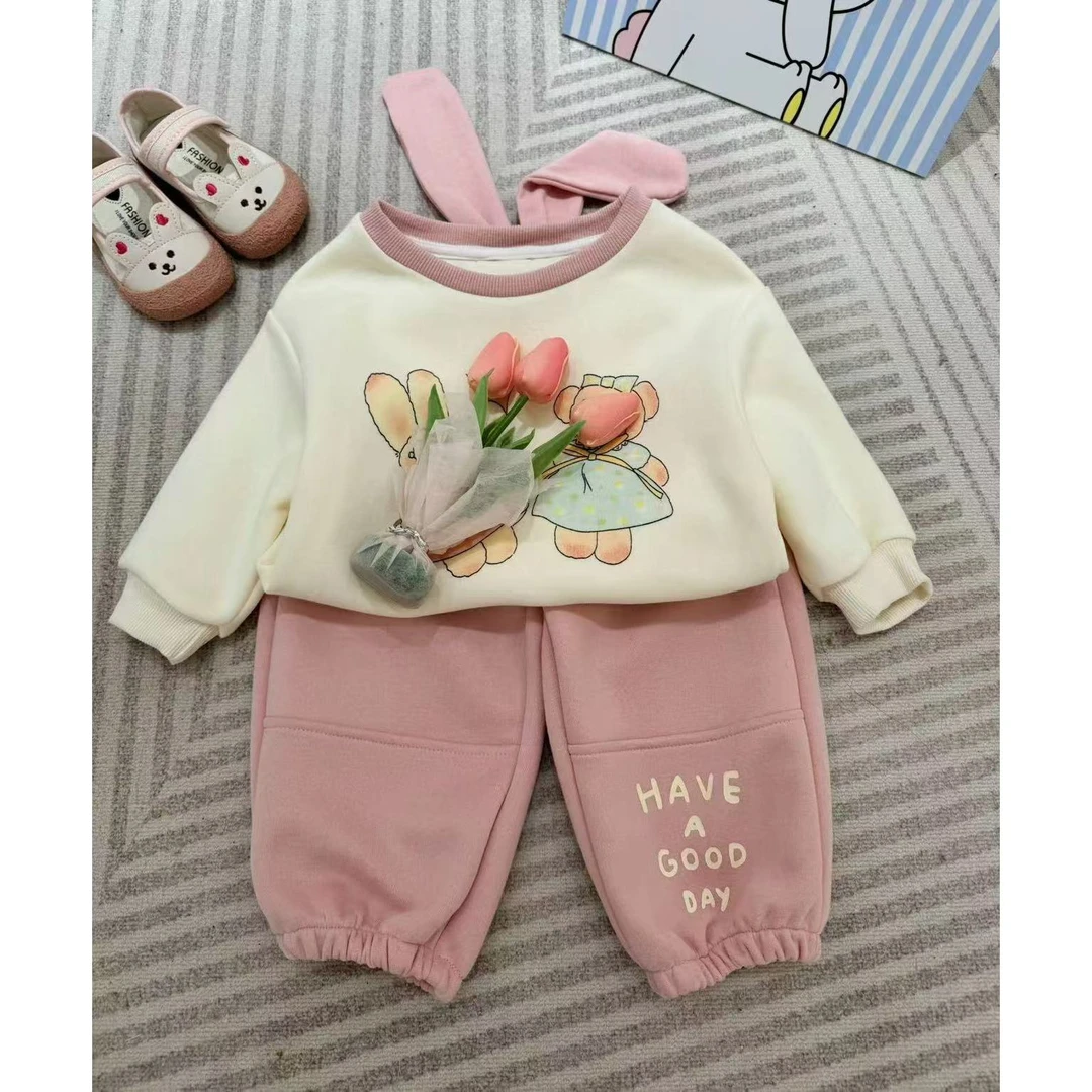 D1110女宝宝长袖卫衣套装2025春秋上衣女小童韩版两件套