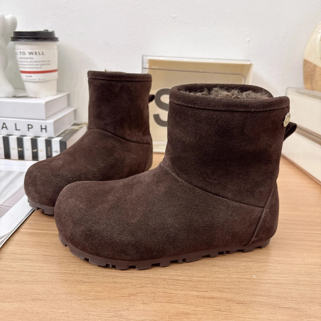 2025冬季新款磨砂绒面大头雪地靴女加绒保暖复古两穿短筒勃肯棉靴