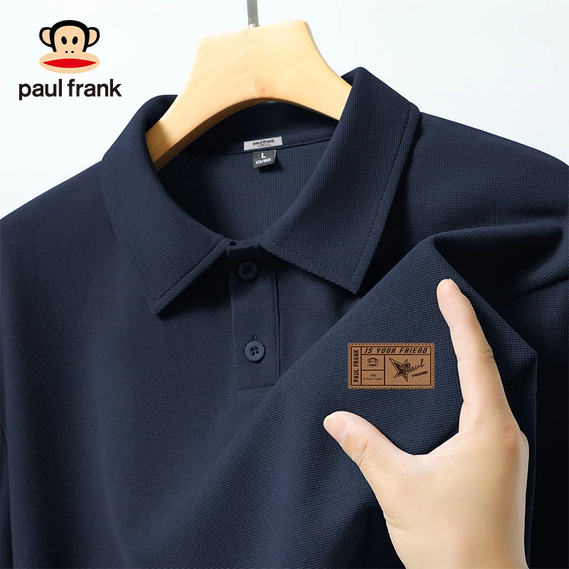 paul frank/大嘴猴男士翻领polo衫夏季新款藏青色肌理感短袖t恤B