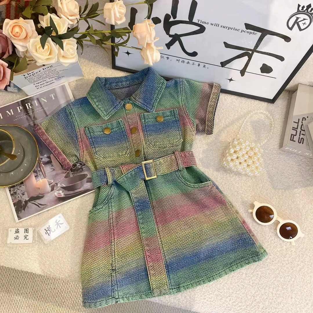 T3女宝新款短袖牛仔夏款连衣裙洋气夏季新款软牛仔裙子复古8759