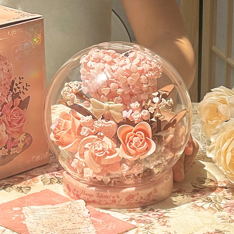 圣诞节礼物爱心玫瑰樱花积木拼搭手工diy生日礼物走心颗粒拼装