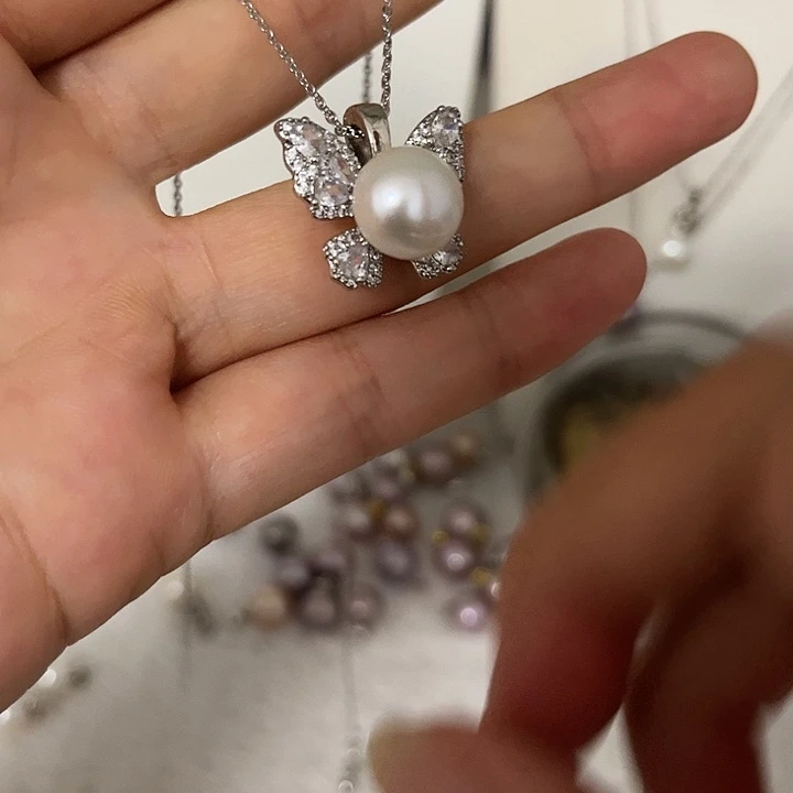 合金淡水珍珠白珠蝴蝶万能扣