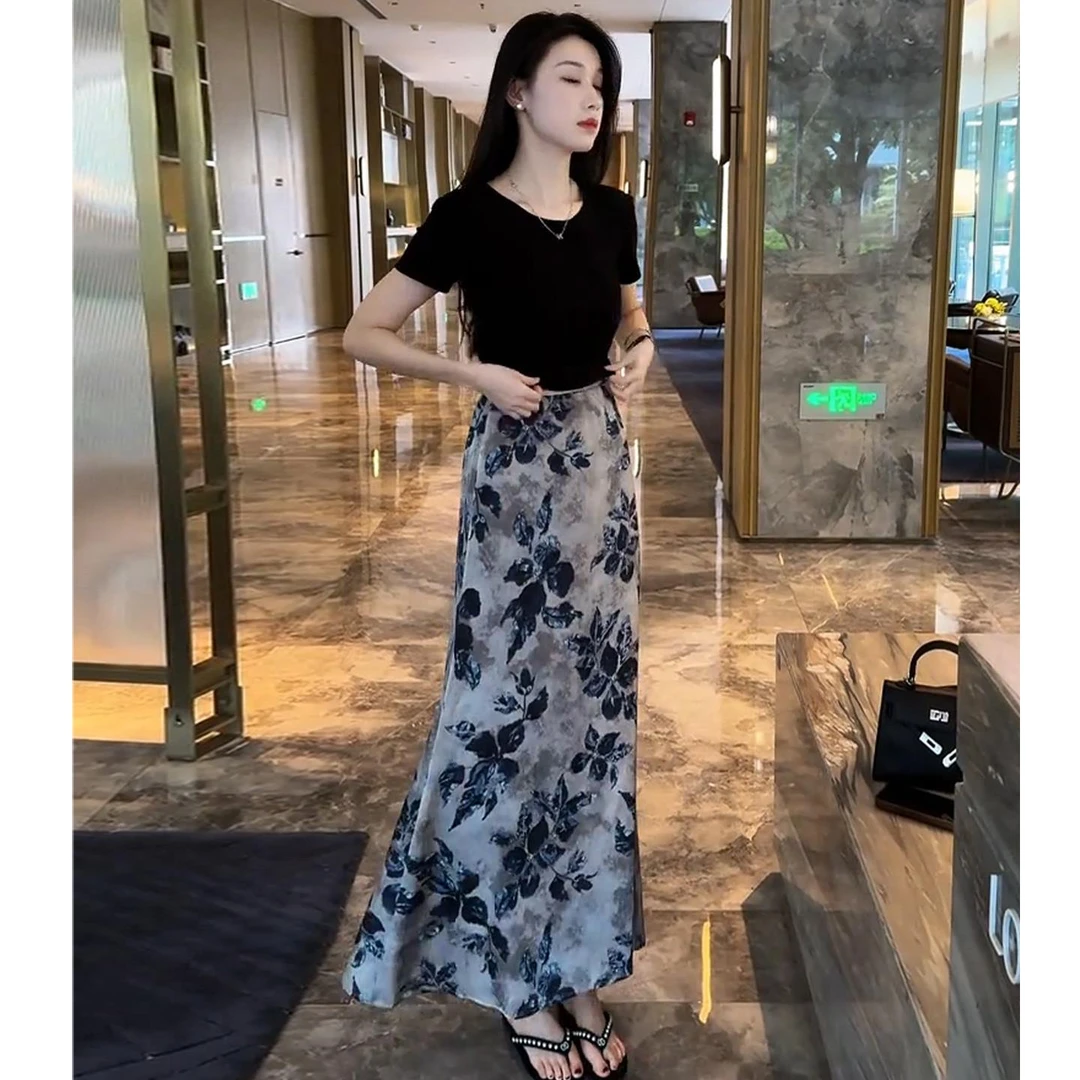 VOCKOO官方今年流行设计感印花半身裙女2025夏季新款巨好看高腰碎