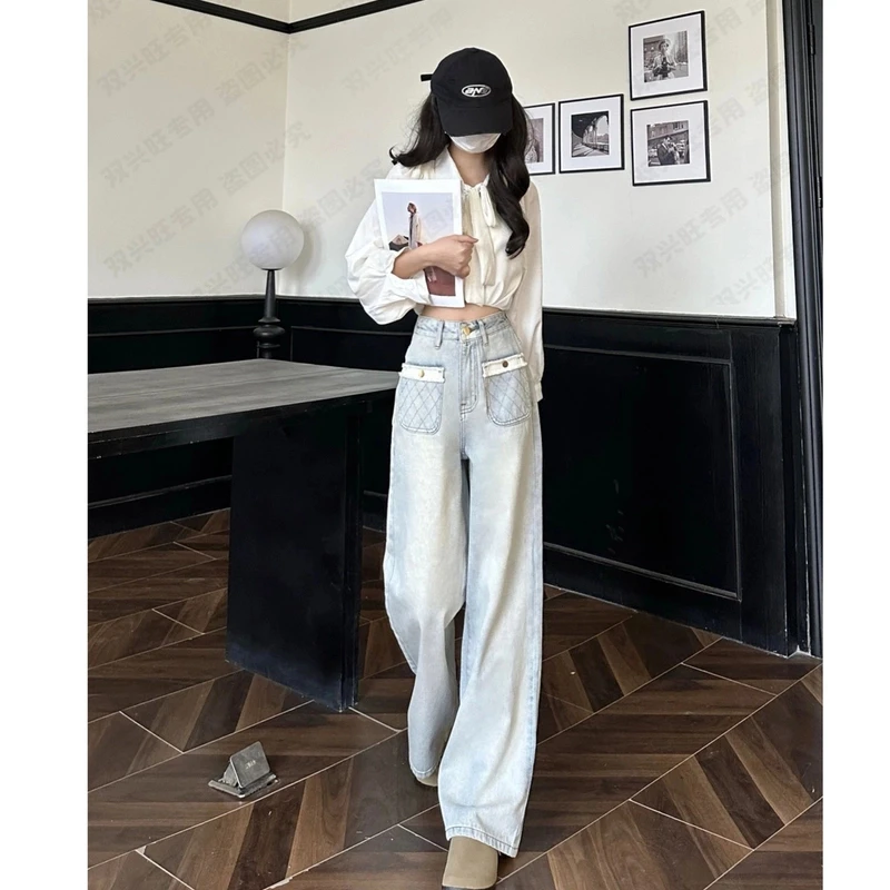 2025春季新款小香风牛仔裤显瘦百搭设计感洋气时尚直筒牛仔裤女