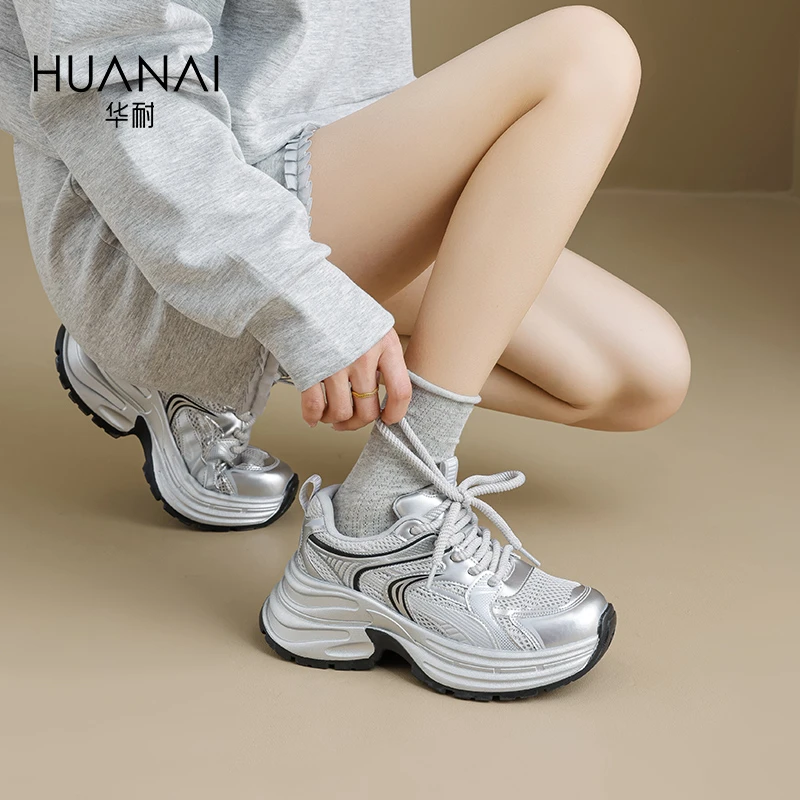银灰老爹鞋25新款7cm增高爆款运动女鞋夏季透气厚底时尚休闲鞋