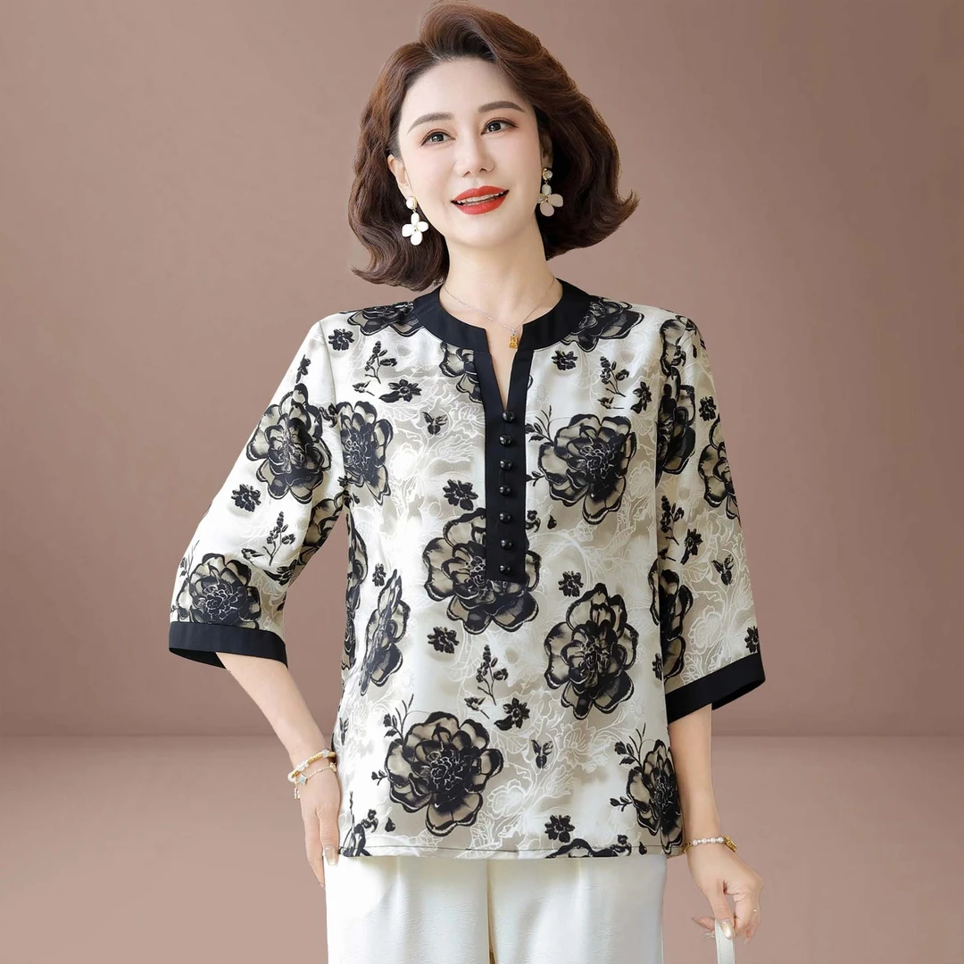 母亲节洋气衣服气质小衫春装两件套2025新款中老年人夏装雪纺套装