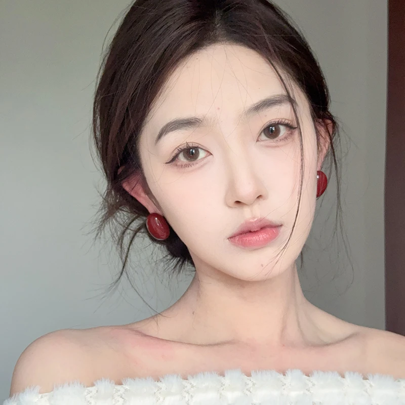 oushipei/欧诗佩 铜合金耳饰 复古安可拉红水滴耳环红色豆豆耳饰