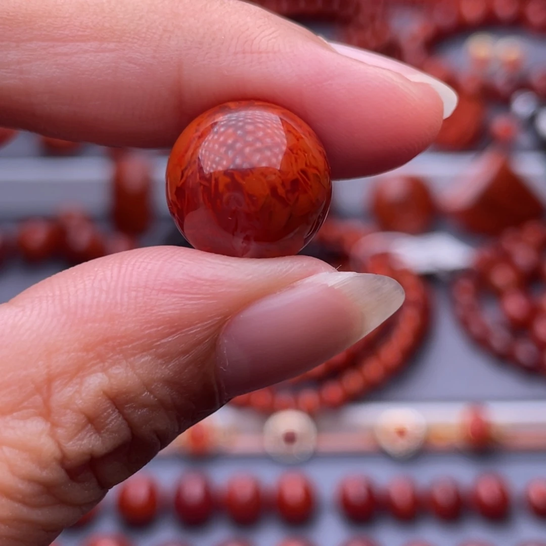 村***人未镶嵌手链南红玛瑙14.6mm瓦西玫红妖火焰单珠