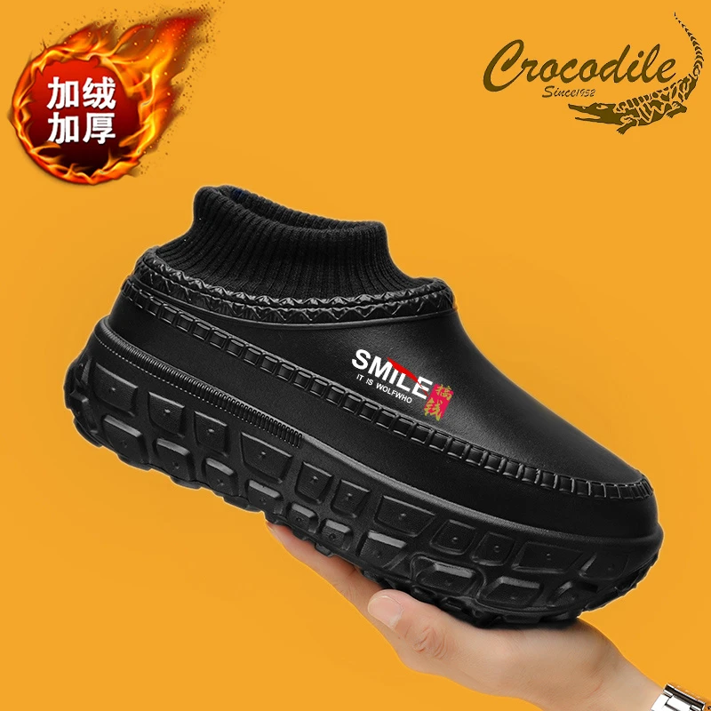 鳄鱼恤保暖高帮棉鞋加绒加厚男鞋情侣厚底防水居家大码防滑雪地靴