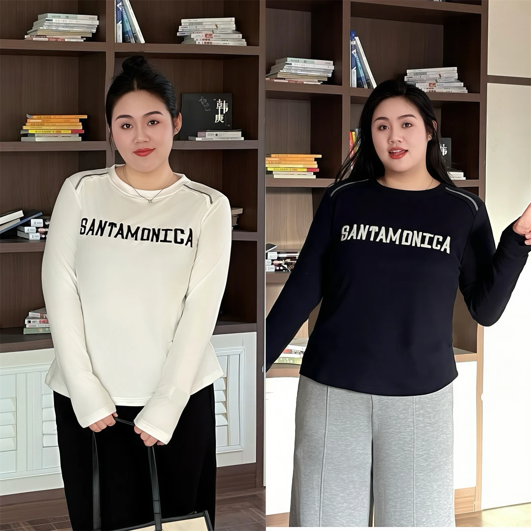 花契"哥本哈根"大码女装秋季显瘦200斤胖mm韩系长袖T恤15832-F