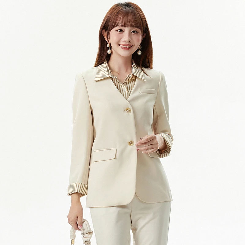 B054竖条纹拼接上衣单排扣长袖外套女2025秋53XY0K0001