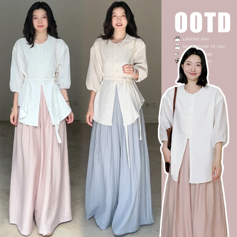 孕妇夏装套装新中式国风白色衬衫减龄气质穿搭阔腿裤夏天两件套薄