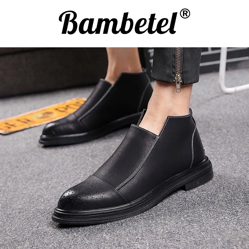Bambetel切尔西靴男春夏商务皮鞋真皮休闲短靴英伦风内增高尖头男