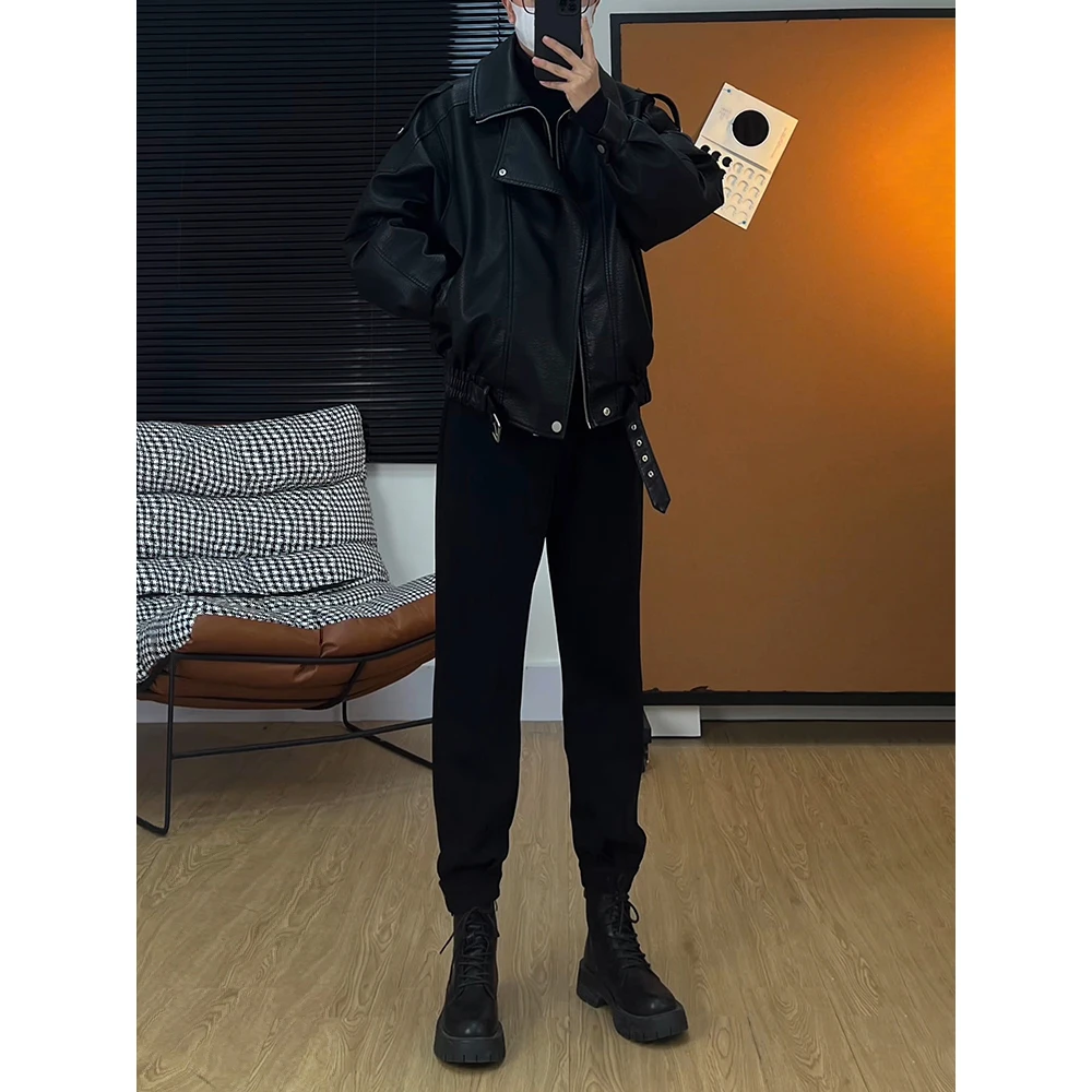 黑色磁吸束脚西裤男款春秋垂坠感显高显瘦裤子配马丁靴微喇工装裤