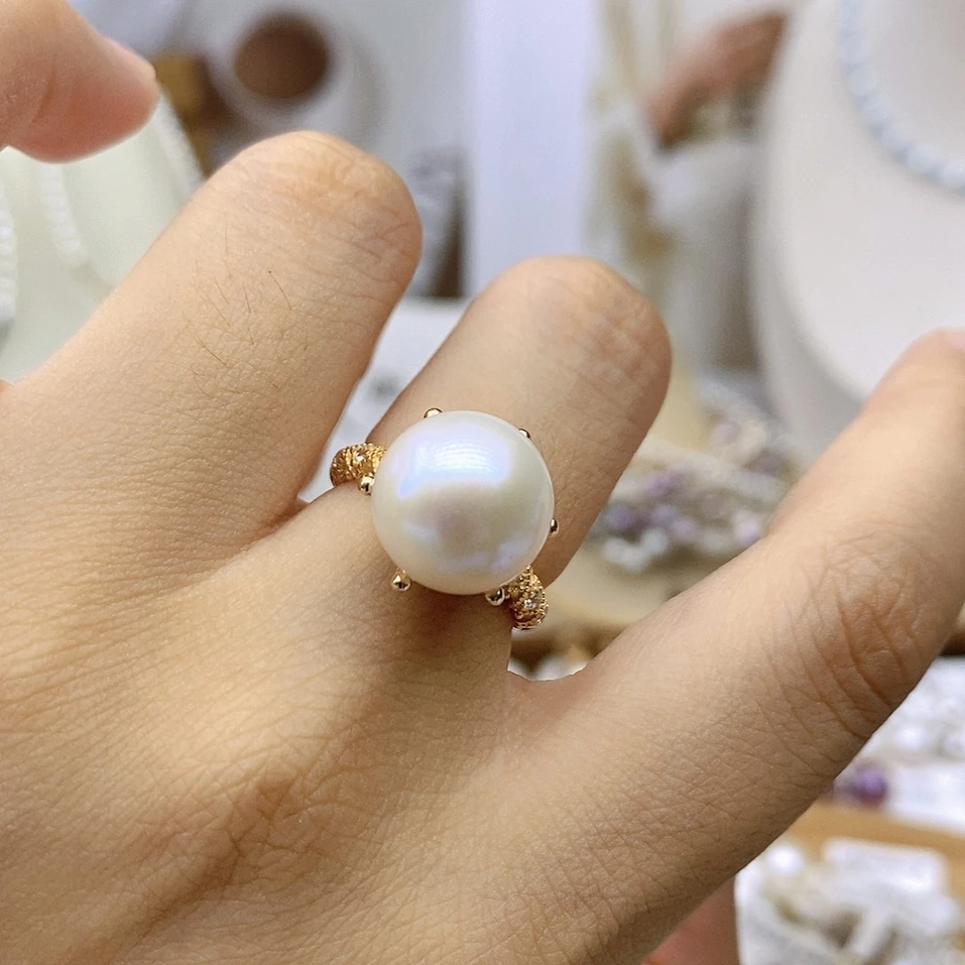 戒指银S925镶嵌淡水珍珠莲*