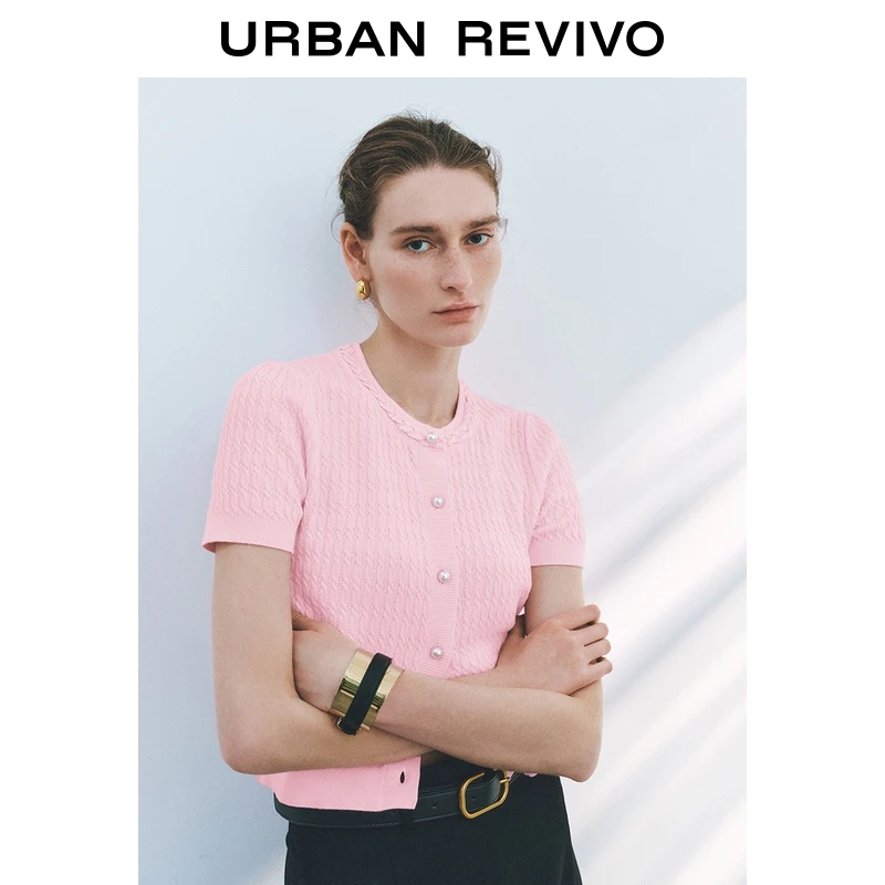 UR2025秋季新款女装气质肌理感纽扣短袖针织开衫UWG950166