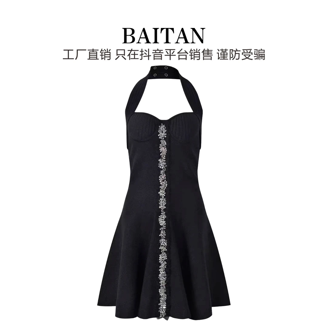 高腰套头法式连衣裙修身黑色小黑裙晚礼服女装时尚宴会名媛