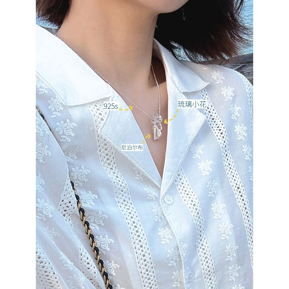 非金属布艺项链 【MGDM】透明琉璃小花布条项链