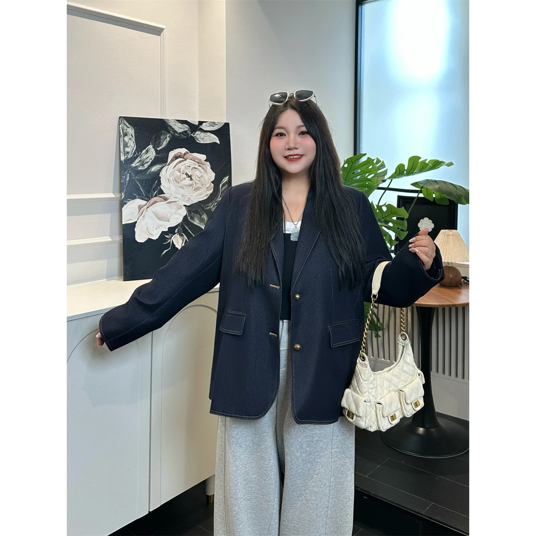 断码捡漏~大码女装秋季花契200斤胖mm老钱风复古牛仔外套8985-H