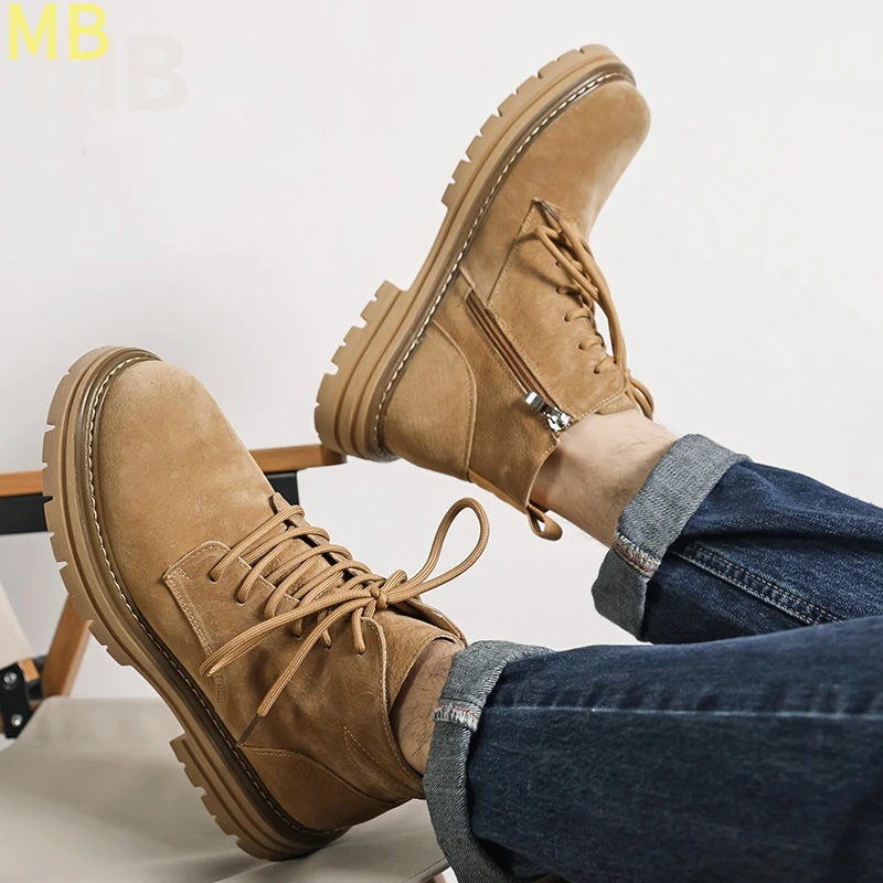 马丁靴男2023新款真皮软皮大黄靴冬季英伦风高帮户外中帮工装男鞋