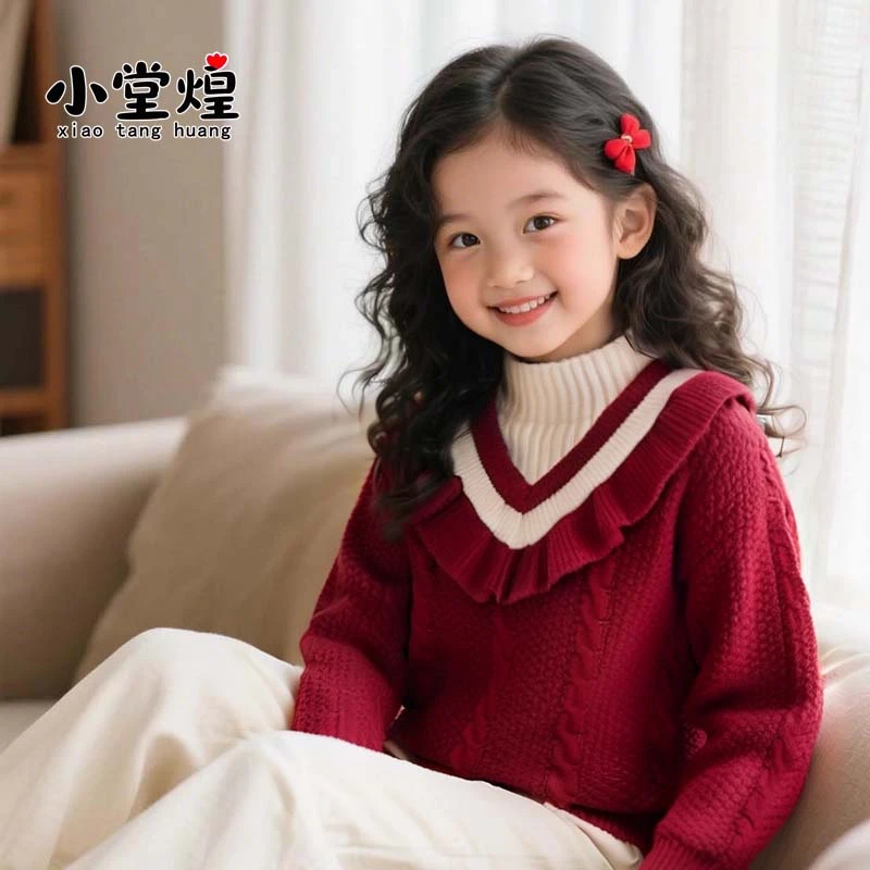 女童毛衣2025秋冬新款韩版套头儿童针织衫半高领打底加厚冬装童装