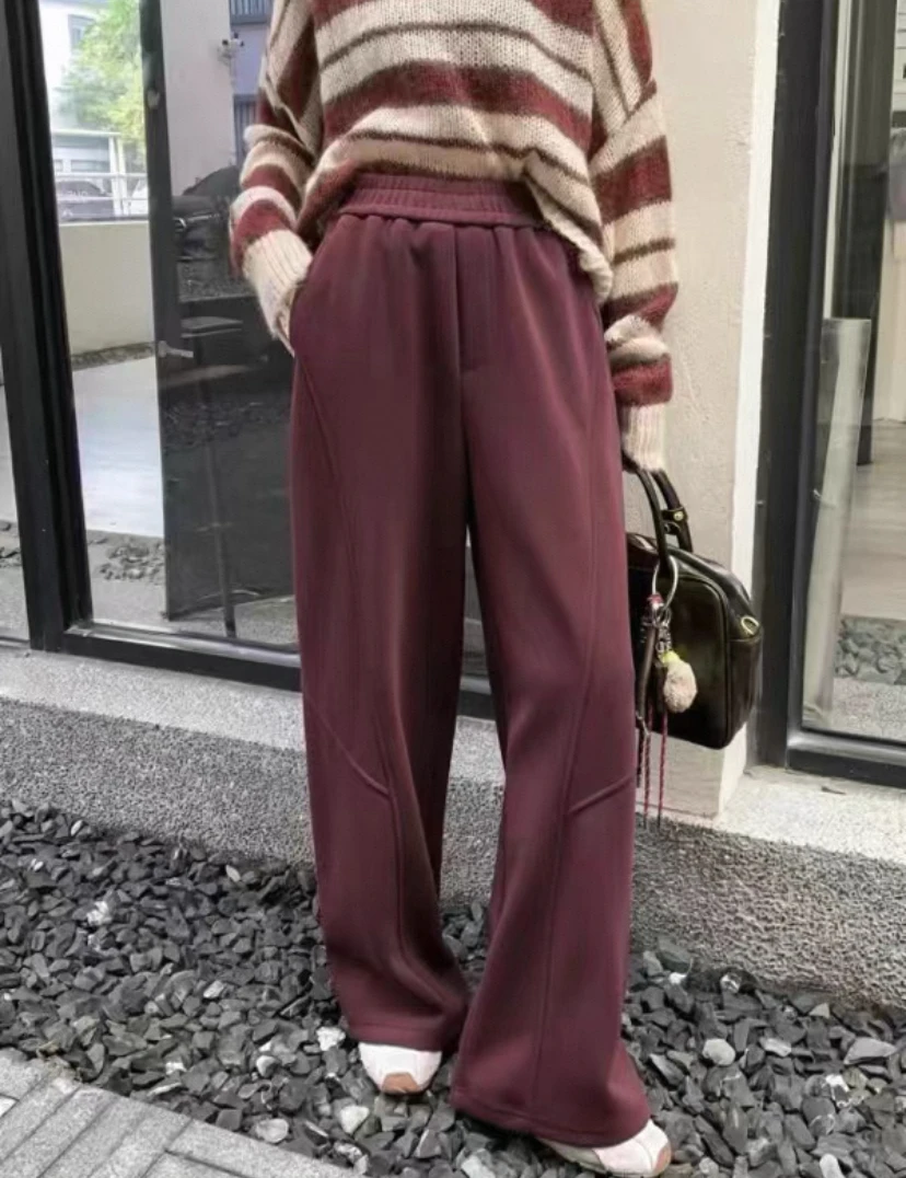 【影姐宠粉】时尚百搭新款分割线显瘦弯刀松紧腰卫裤22309