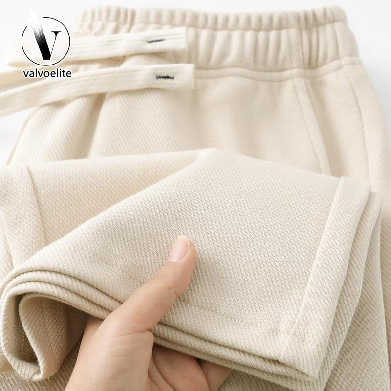 VALVOELITE重磅杏色米白斜纹直筒裤垂感高级感卫裤百搭运动休闲裤
